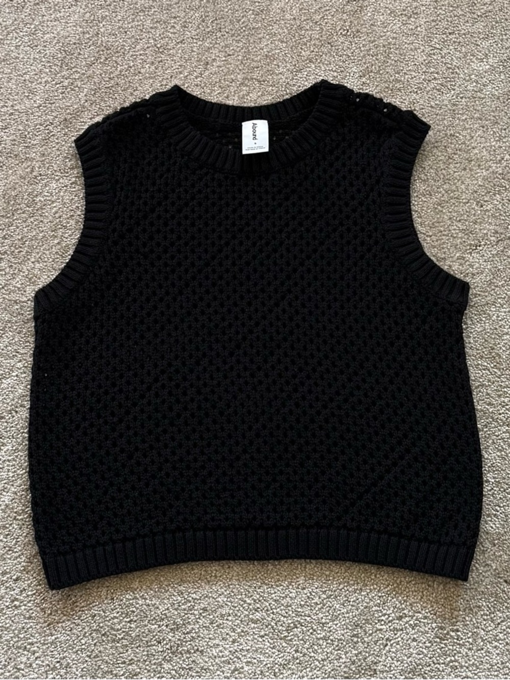Abound Women Small Black Open Knit Sweater Vest Sleeveless Crewneck Lightweight